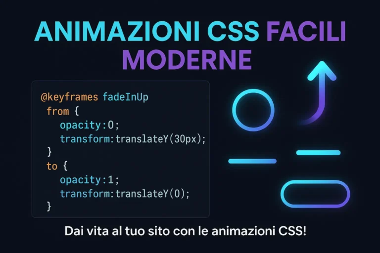 Illustrazione astratta di codice CSS che crea animazioni web moderne.