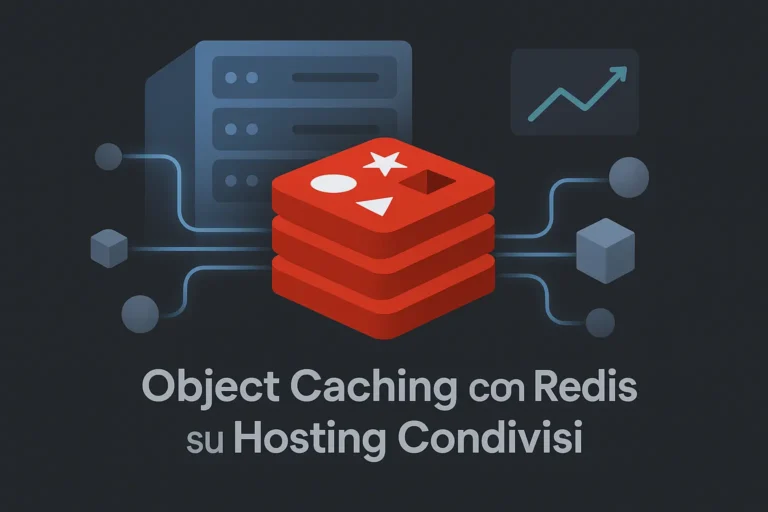 Illustrazione tecnica sull'object caching con Redis in ambiente di hosting condiviso per migliorare le performance web